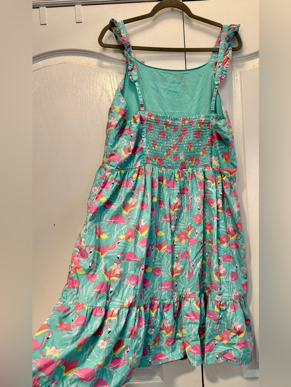 Gymboree Adult XXL Flamingo Tropical Tiered Sundress Aqua Pink Cotton NWOT - Picture 2 of 3